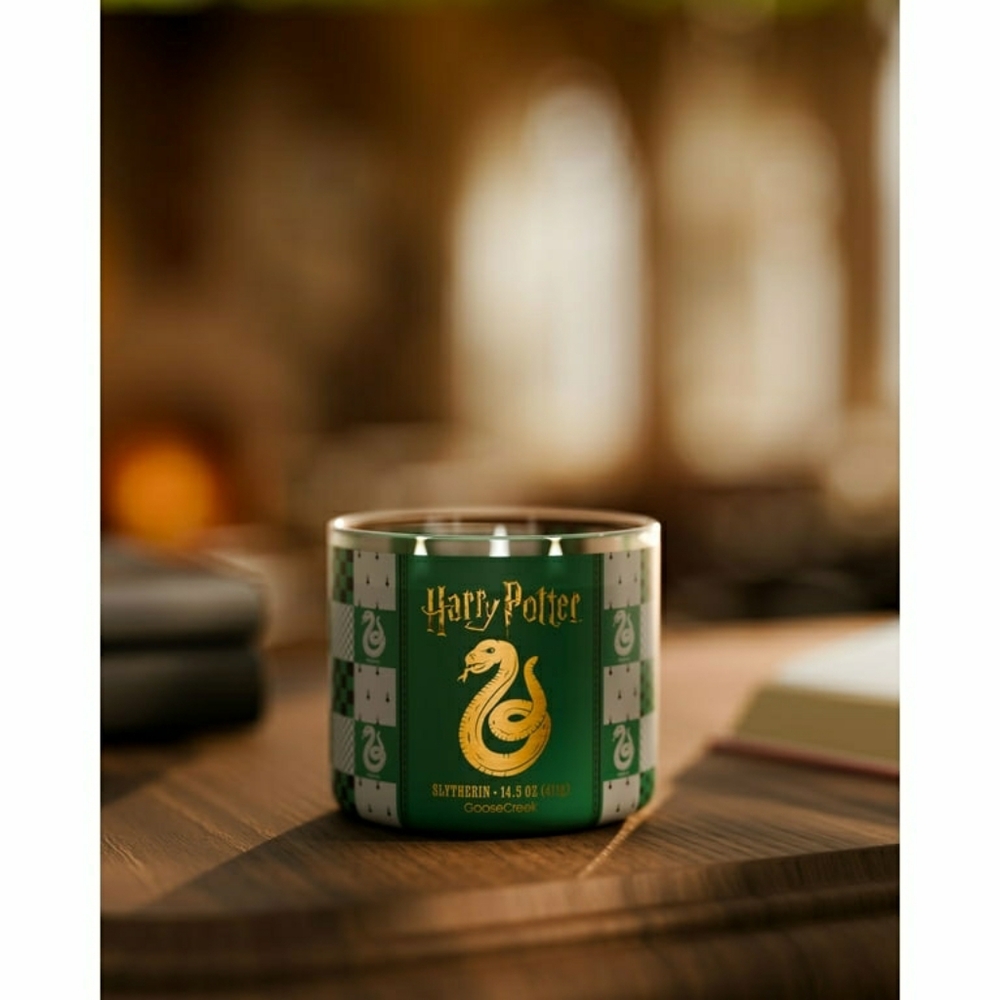 Goose Creek Slytherin 3-Wick Harry Potter Green Grey Candle New - Picture 4 of 8